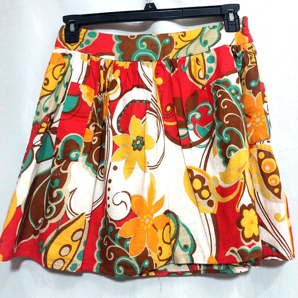 twentyone Womens Medium Mini Skirt Floral Side Zip Front Pockets Lined Colorful